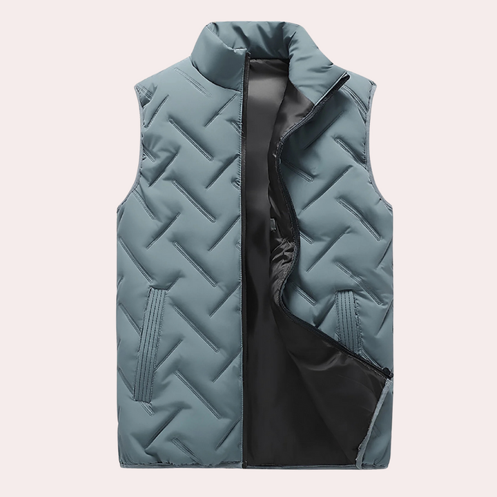 Casual men's lightweight wool vest, offering comfort & warmth without the bulk.