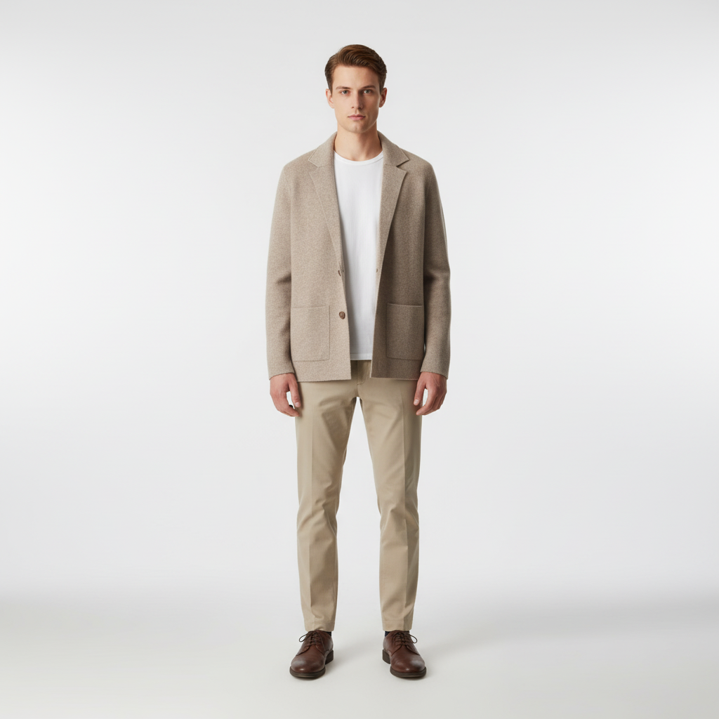 Stylish men's wool vest, Elias model, with sophisticated shawl collar and natural texture, ideal for layering