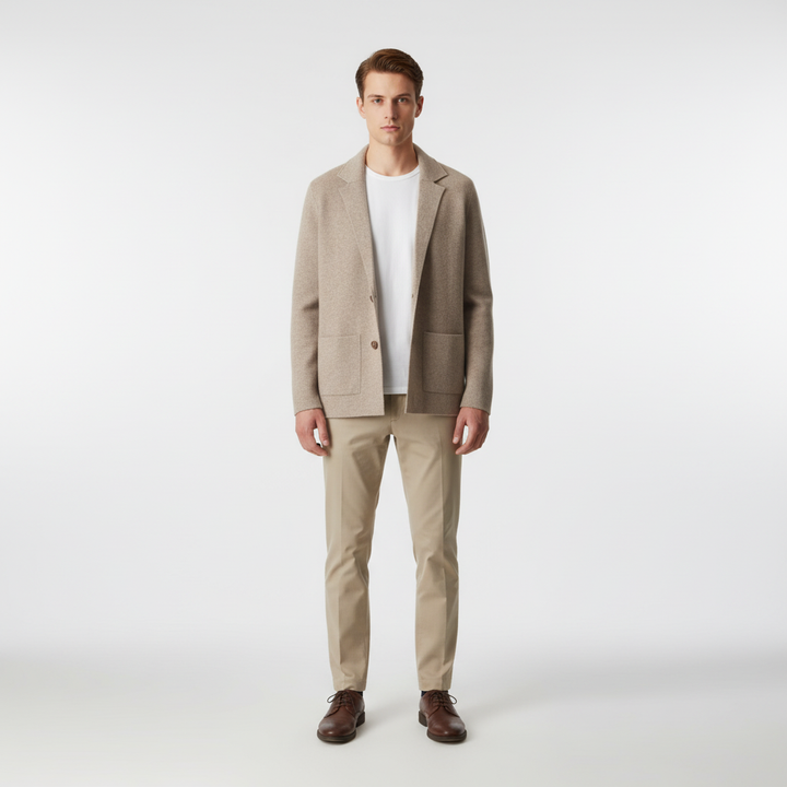 Stylish men's wool vest, Elias model, with sophisticated shawl collar and natural texture, ideal for layering