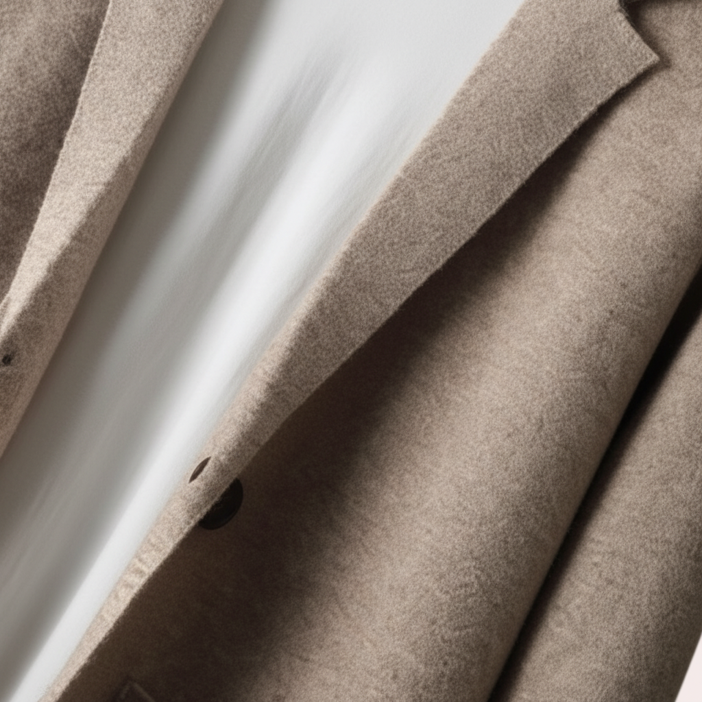 Close-up of men's lightweight wool gilet vest fabric, showing the fine knit and soft texture, suitable for winter