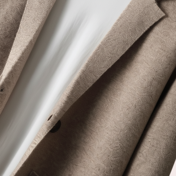 Close-up of men's lightweight wool gilet vest fabric, showing the fine knit and soft texture, suitable for winter