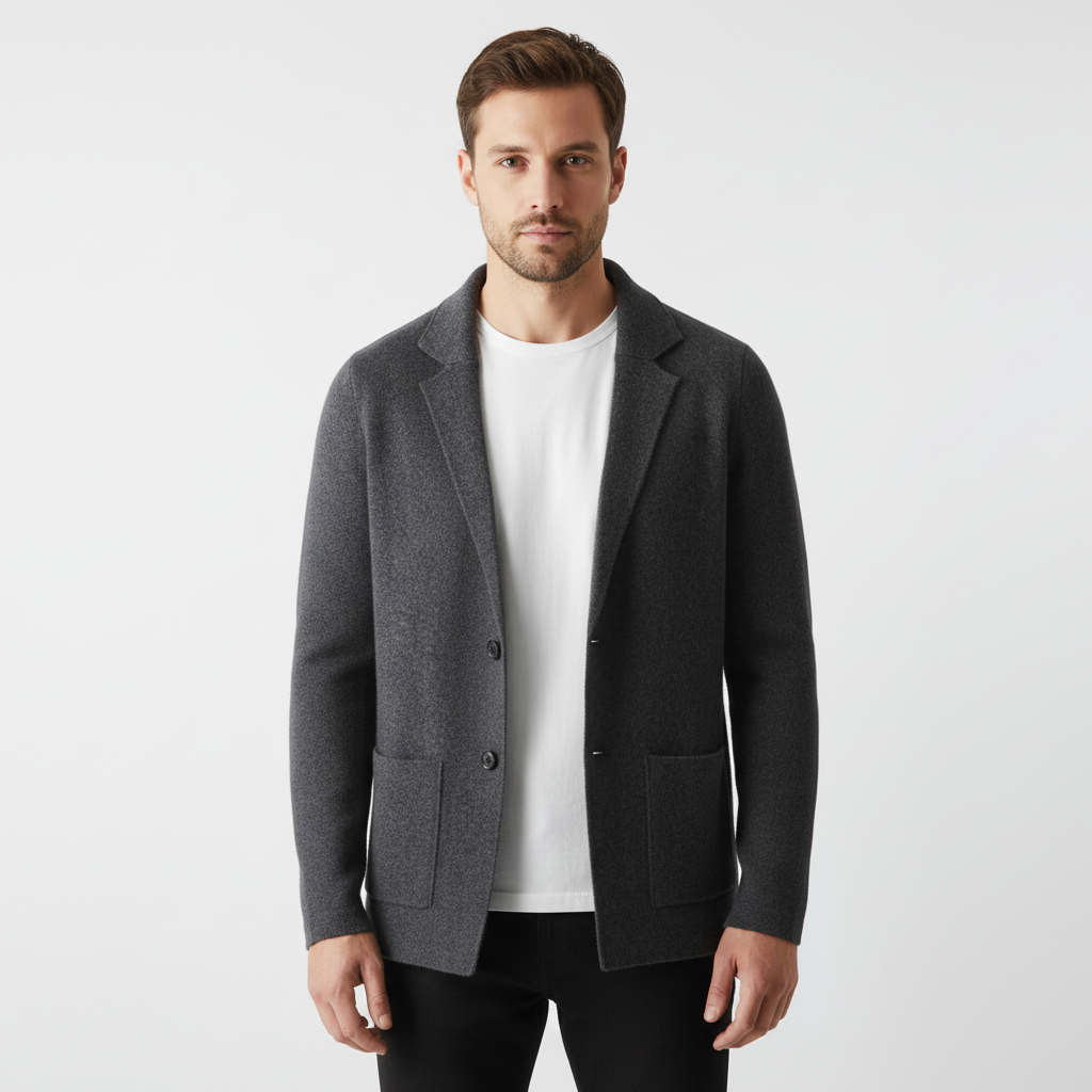 Men's casual wool vest with shawl collar, Elias, folded neatly to show its compact and lightweight design, travel-friendly