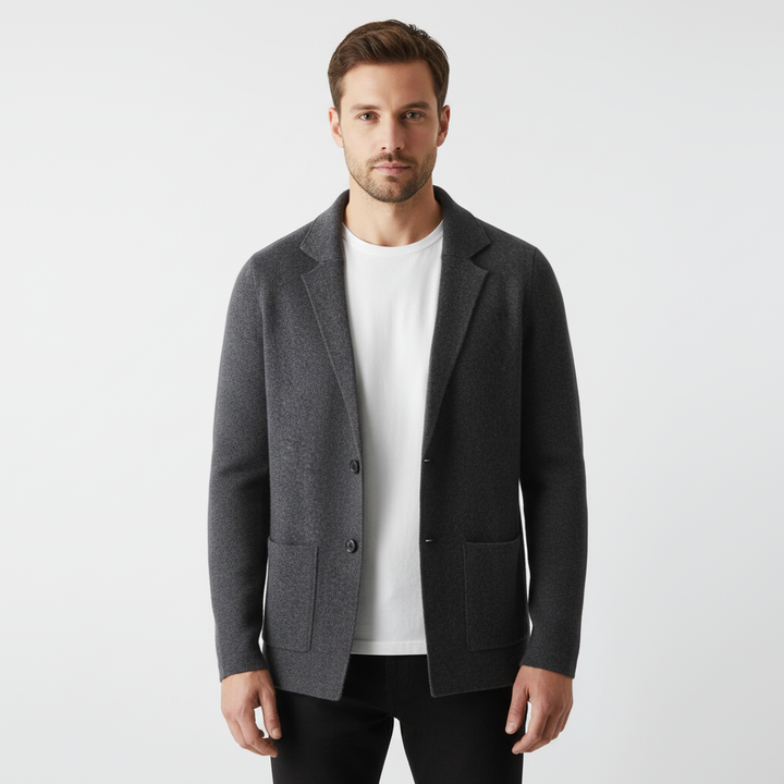 Men's casual wool vest with shawl collar, Elias, folded neatly to show its compact and lightweight design, travel-friendly