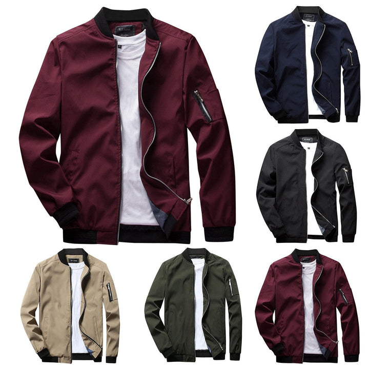 Back view: Men's lightweight zip-up bomber jacket, comfortable casual summer & spring wear.