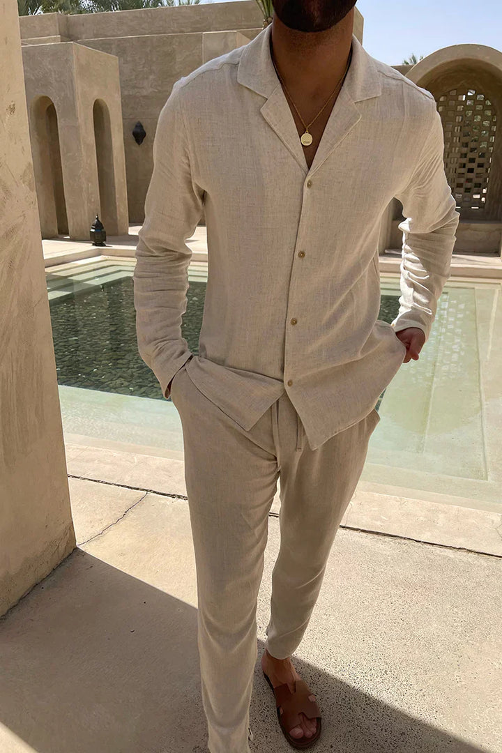 Men's Linen Cuban Collar Shirt & Pants Set