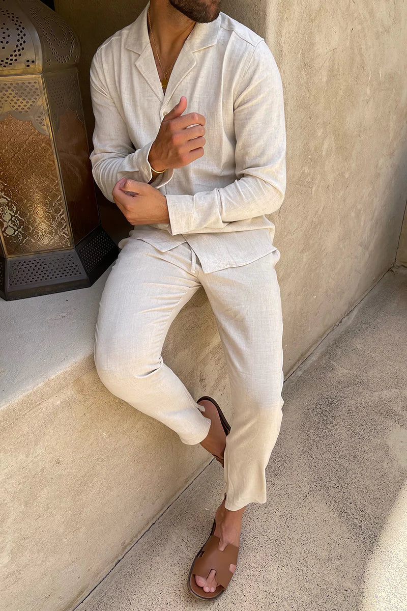 Men's Linen Cuban Collar Shirt & Pants Set