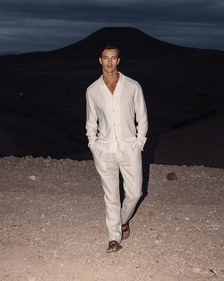 Men's Linen Cuban Collar Shirt & Pants Set