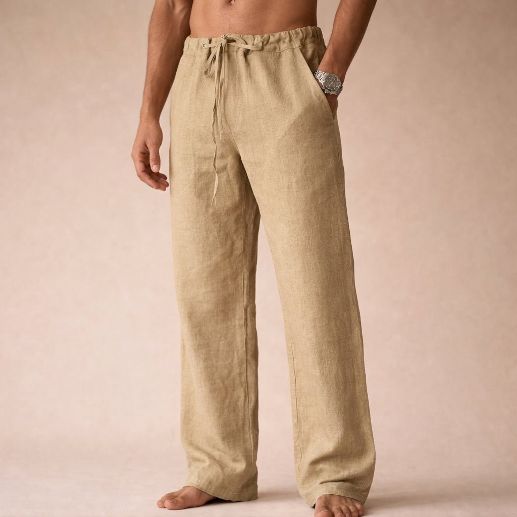 Relaxed fit men's linen pants with drawstring waist for ultimate comfort wear & easy style.