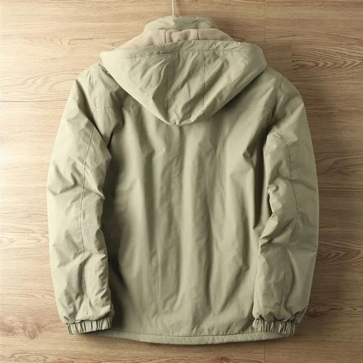 Back view of men's Linton waterproof winter coat. Heavy-duty insulated parka, ideal for extreme cold outdoor utility.