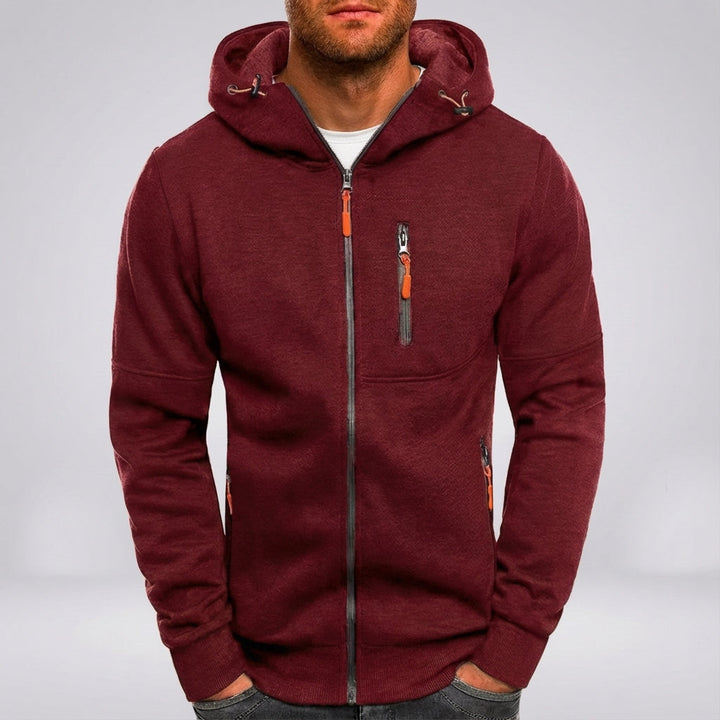 Men's full-zip fleece hoodie, a warm and practical piece of men's outerwear.