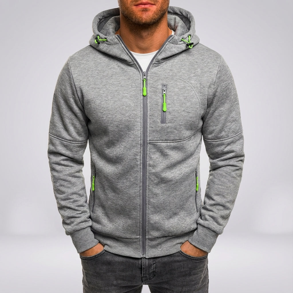 Men's full-zip fleece jacket Logan style, providing warmth for casual outfits.