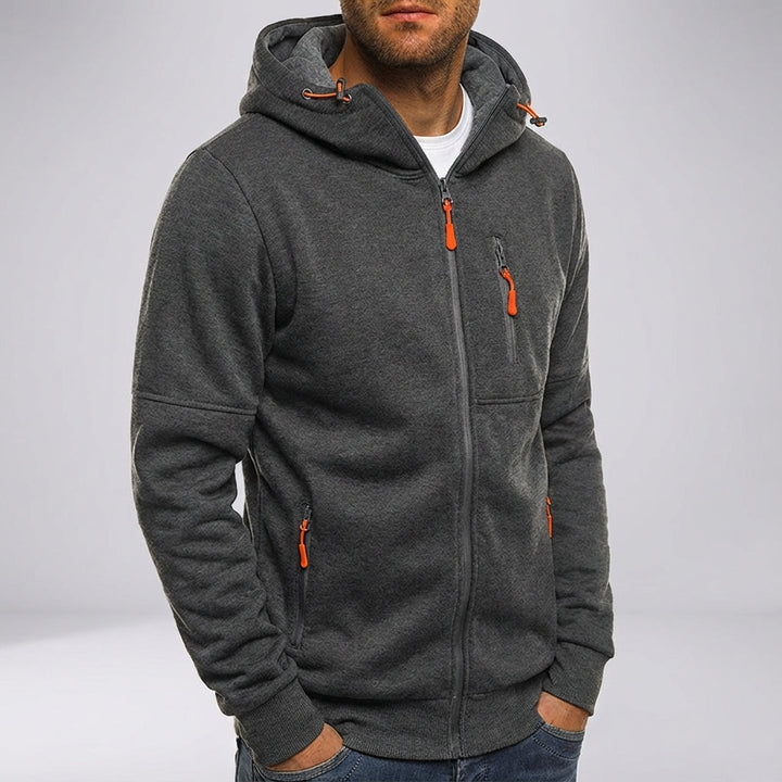 Durable men's full-zip fleece hoodie for everyday casual wear and warmth.