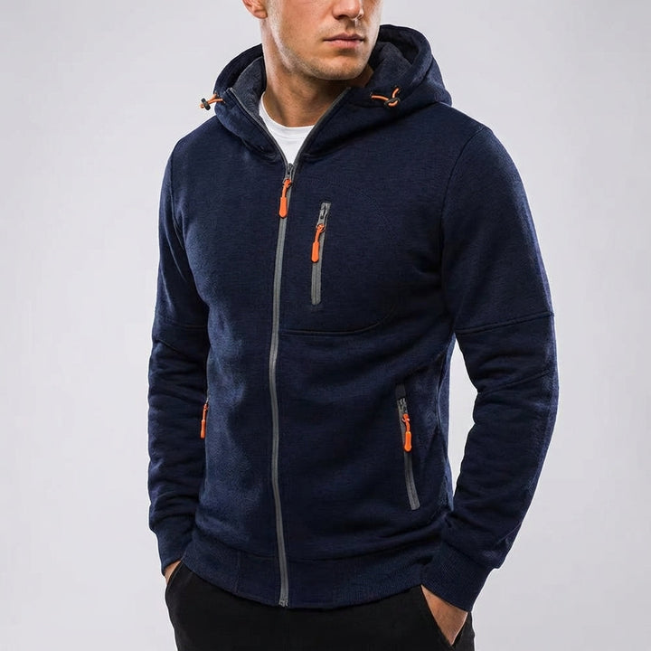 Men's activewear fleece jacket with full-zip front, excellent for layering.
