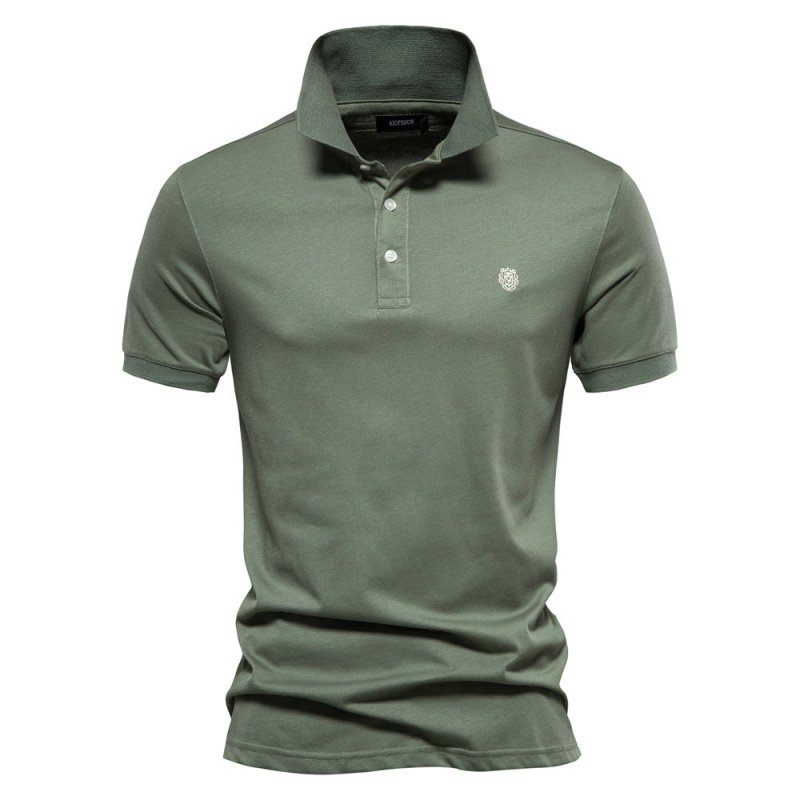 Detail of the collar & button placket on the Men's Logan Polo Shirt for a refined look.