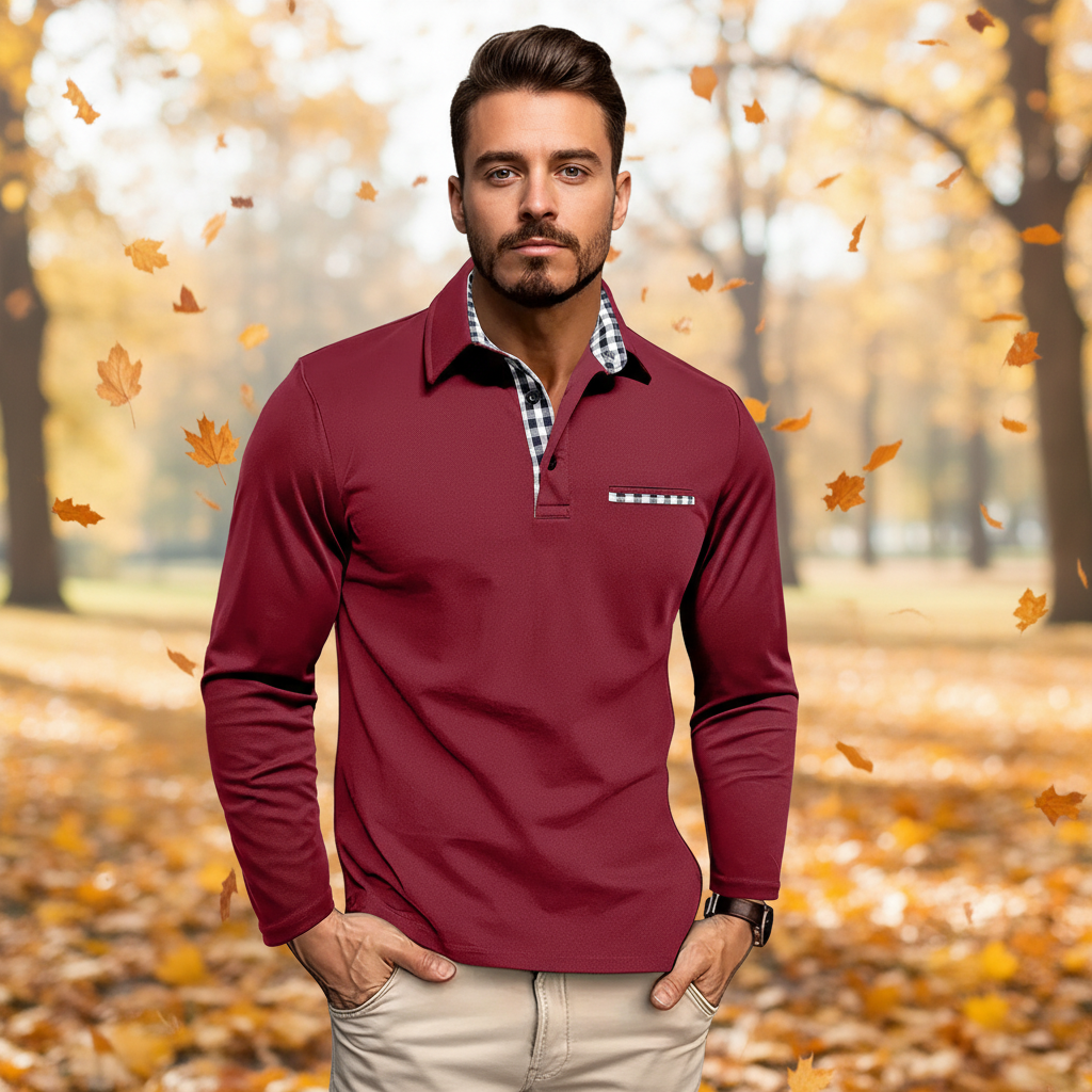 Men's Long Sleeve Cotton Blend Polo Shirt, ideal for smart casual autumn fashion
