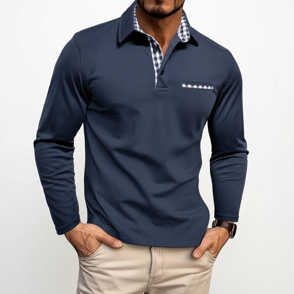 Casual men's long sleeve Walter polo in cotton blend fabric, perfect for winter wear