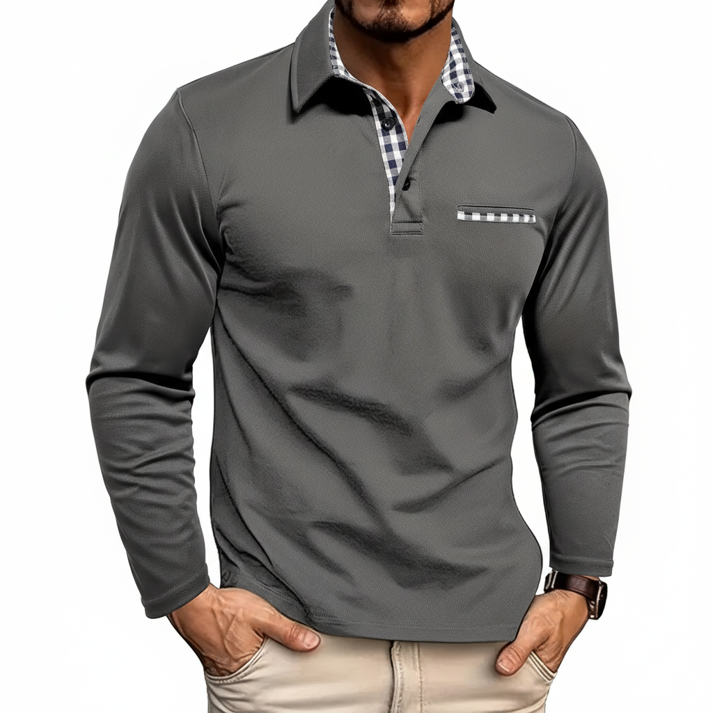 Men's long sleeve polo shirt in a relaxed fit, suitable for casual autumn outfits