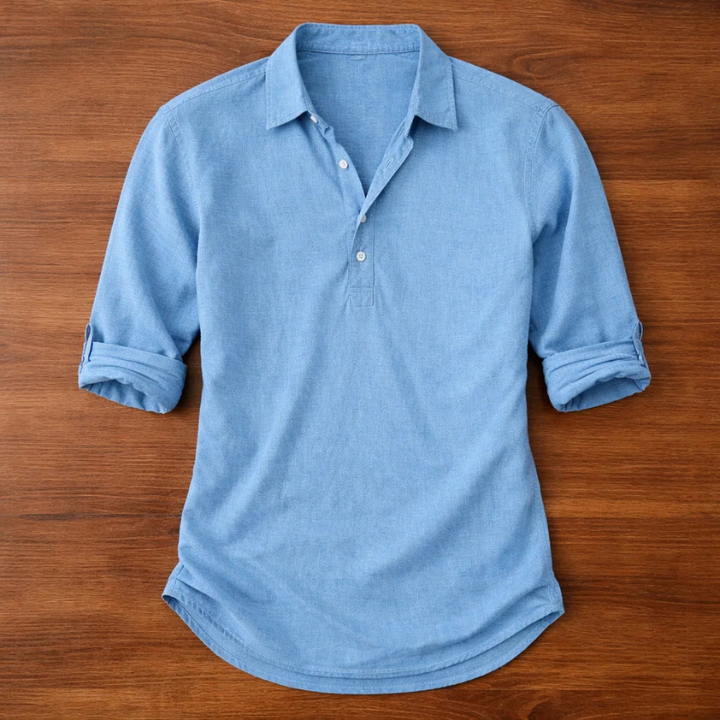 Men's long-sleeve henley shirt, tailored fit for comfortable everyday casual wear.