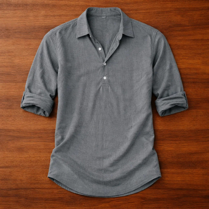 Stylish men's henley button shirt; a versatile long-sleeve top for casual & everyday fashion.