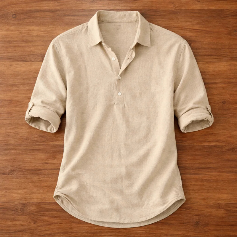 Comfortable men's long-sleeve henley shirt with a tailored fit, an essential for casual menswear.