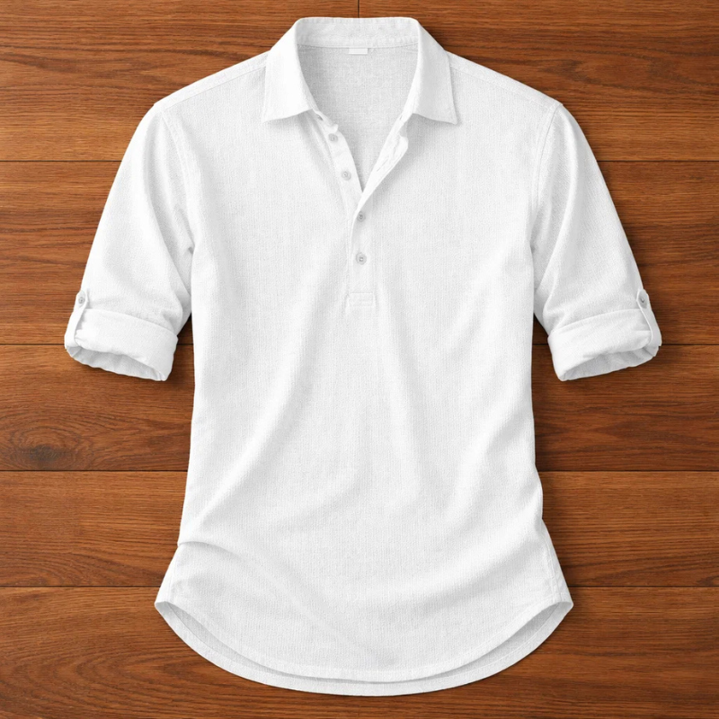 Men's casual henley shirt, featuring button placket; a stylish and comfortable long-sleeve top for everyday.