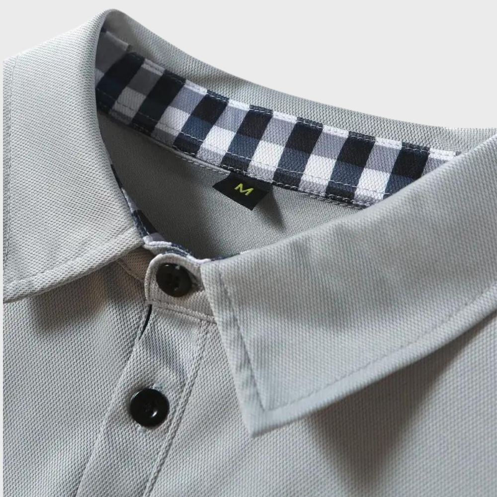 Men's long sleeve shirt with polo collar, excellent for versatile smart casual ensembles.