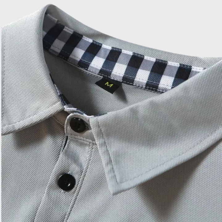 Men's long sleeve shirt with polo collar, excellent for versatile smart casual ensembles.