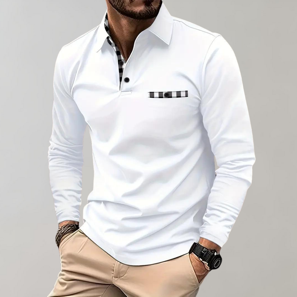 Versatile men's long sleeve polo, perfect for layering or as a stand-alone smart top.