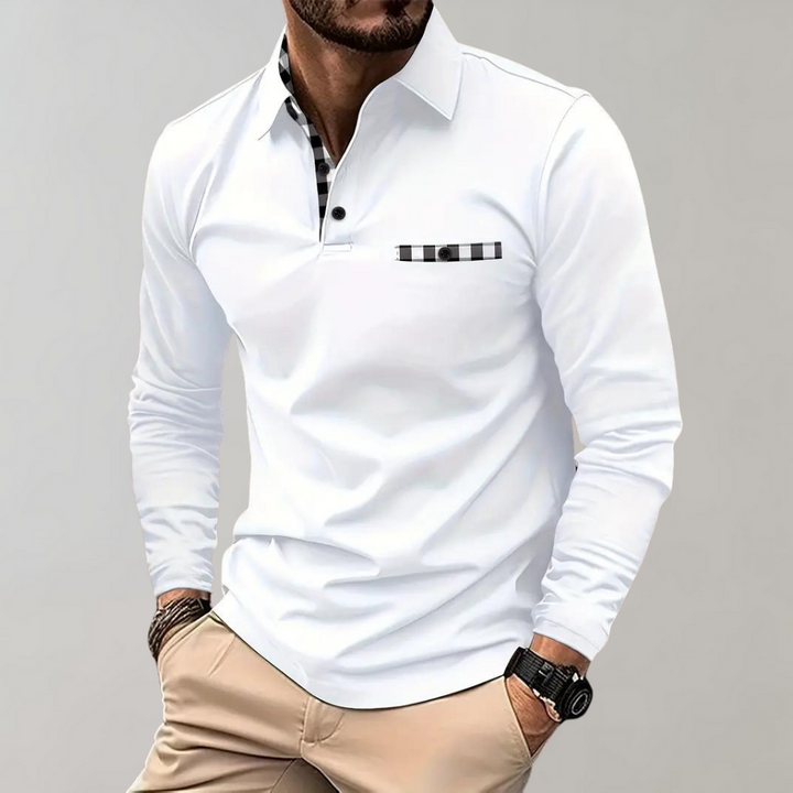 Versatile men's long sleeve polo, perfect for layering or as a stand-alone smart top.