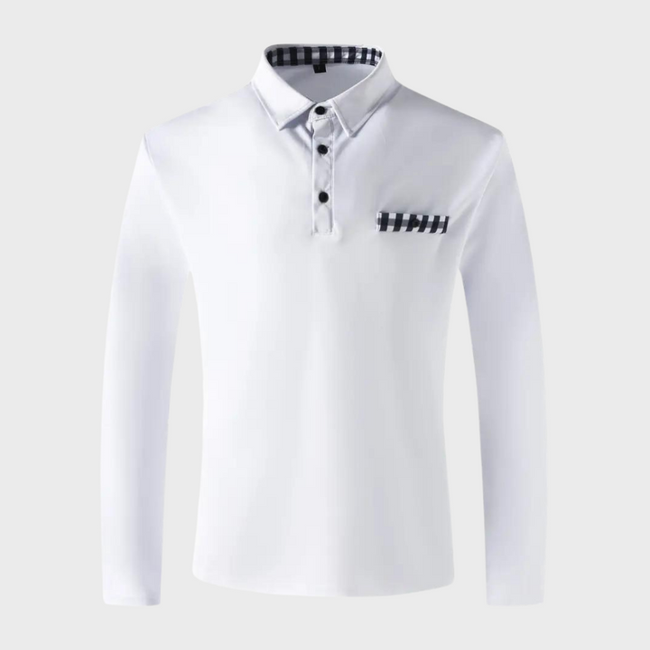 Men's long sleeve polo shirt, blending classic design with modern comfort & style.