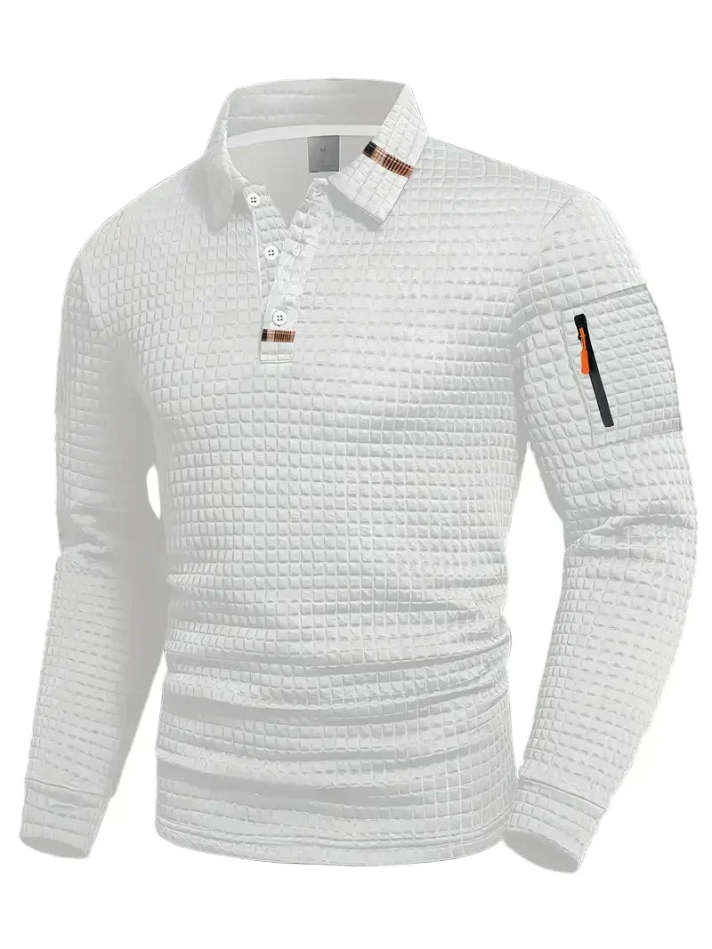 Stylish men's long sleeve polo, perfect for versatile everyday wear and smart casual occasions.