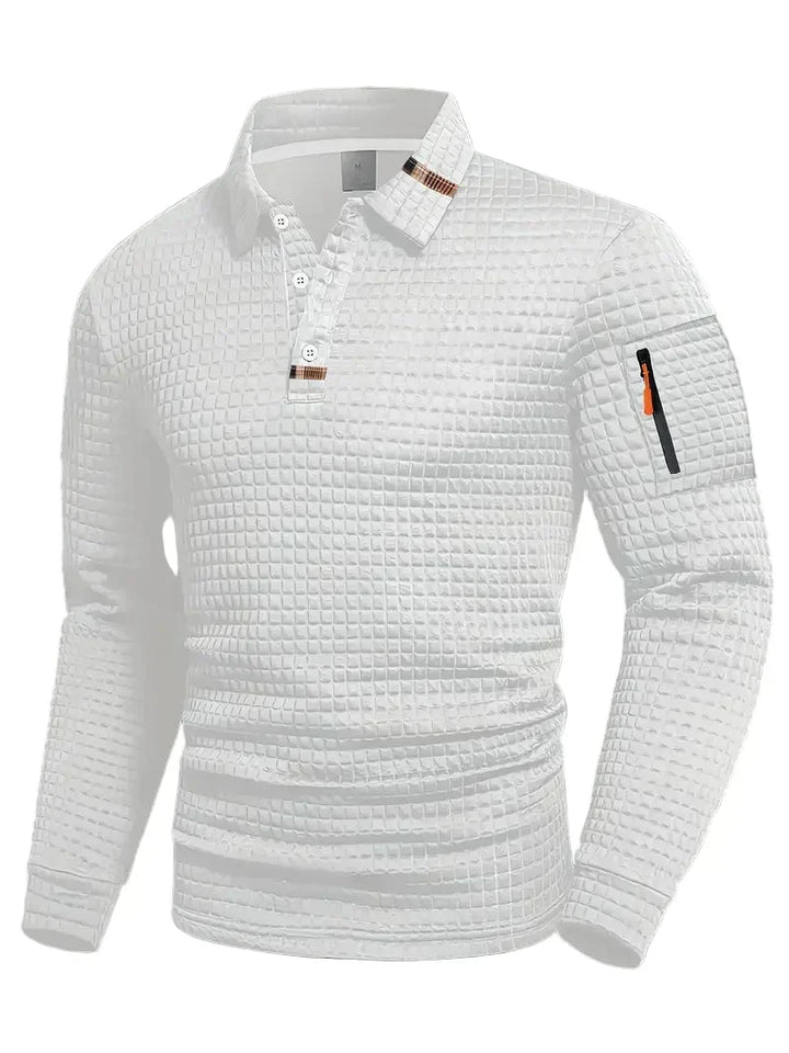 Stylish men's long sleeve polo, perfect for versatile everyday wear and smart casual occasions.