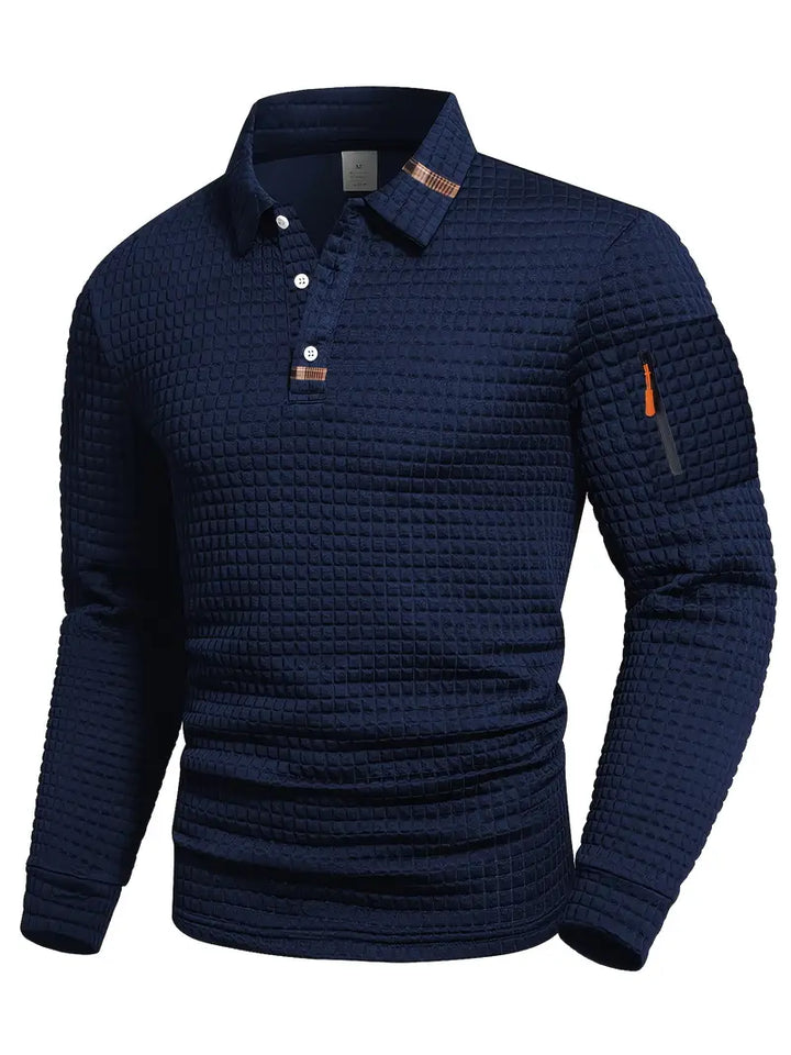 Versatile men's long sleeve polo, effortless style for everyday wear. Textured finish.