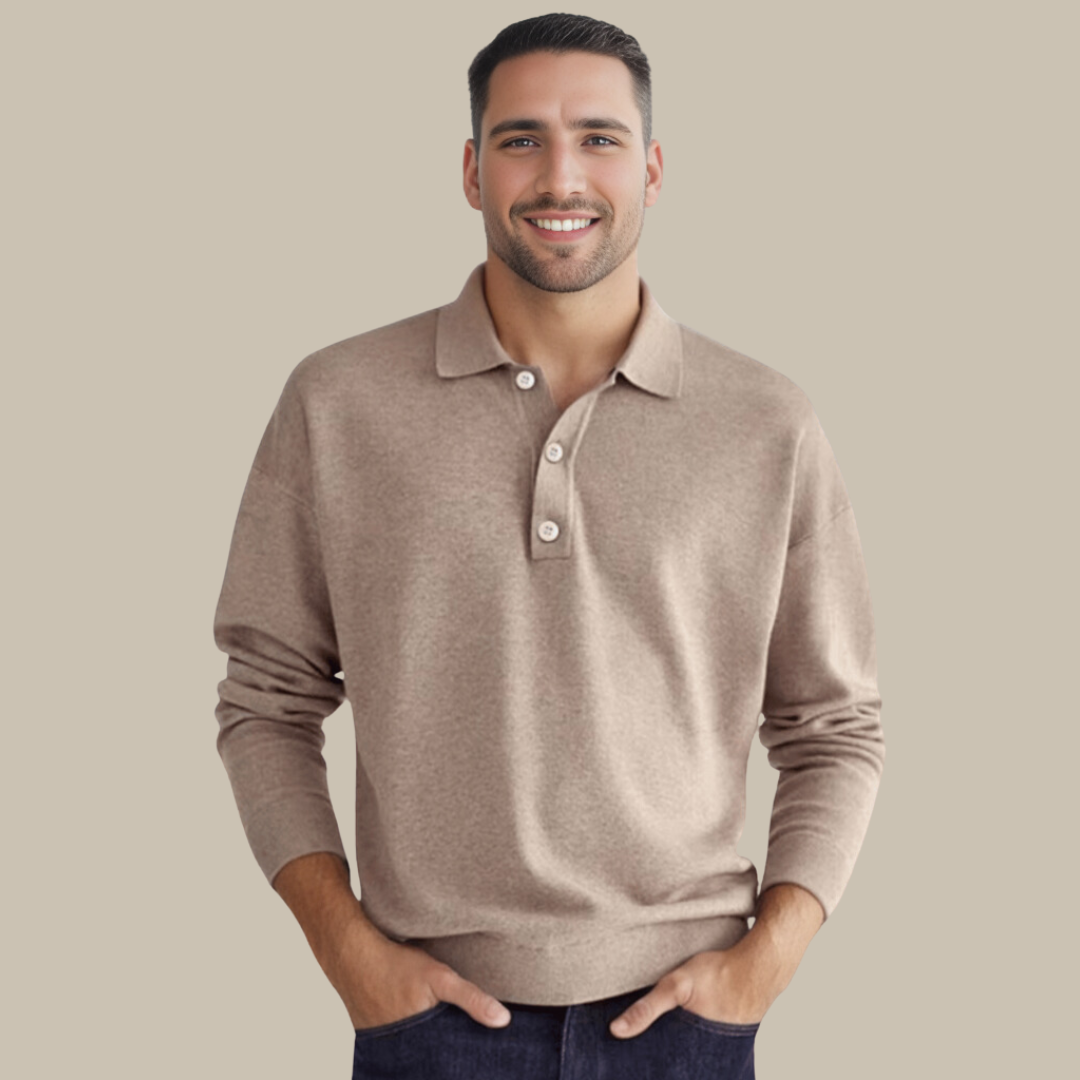 Men's long sleeve polo sweater by GentCraft. Perfect for smart casual autumn & winter fashion, elegant & comfortable knit.