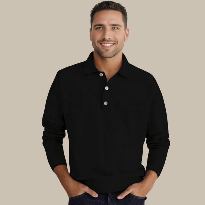 Versatile men's long sleeve polo jumper, ideal for smart casual wear. Classic knit design offers comfort & timeless style.