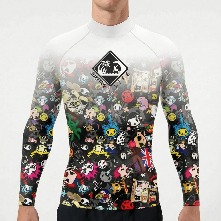 Men's long-sleeve rash guard, ideal athletic top for swimming, paddleboarding, and sun protection.