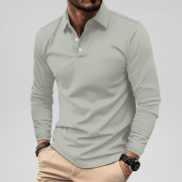 Vincent men's long sleeve polo with a subtle texture, a key item for smart business casual.