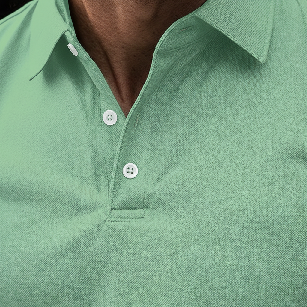 Vincent men's long sleeve polo in grey, featuring stretch fabric for comfort and style.