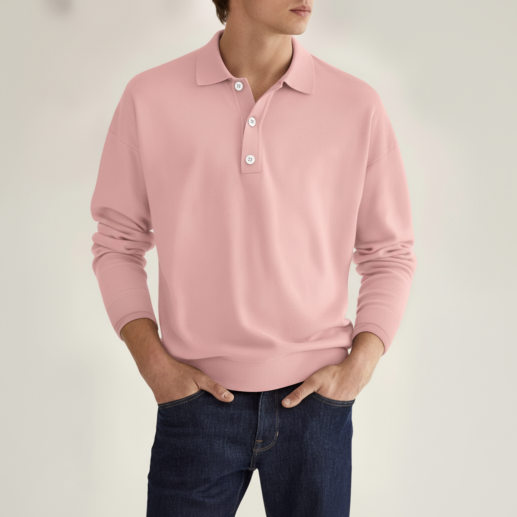 Stylish men's long sleeve polo in white, made from a comfortable stretch cotton blend.
