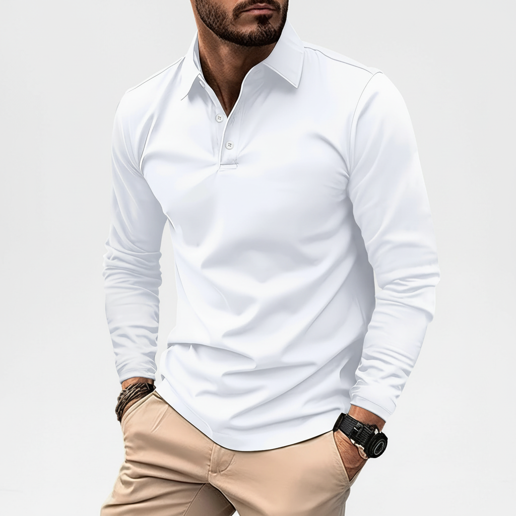 Men's fashion long sleeve polo, offering a blend of comfort and business casual elegance.