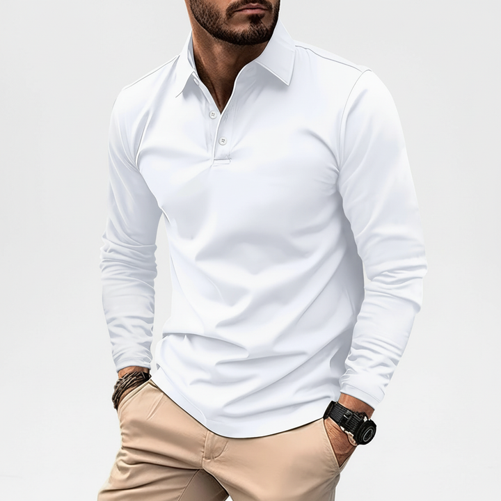Men's fashion long sleeve polo, offering a blend of comfort and business casual elegance.