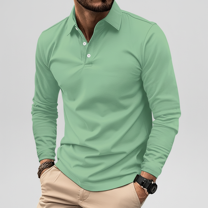 Men's long sleeve polo in burgundy, a versatile piece for elevated casual wear.