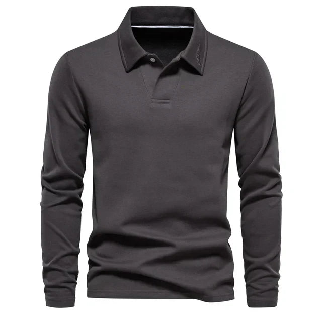 Men's long-sleeve turn-down collar polo shirt, a versatile Carlton collared top for smart casual wear.