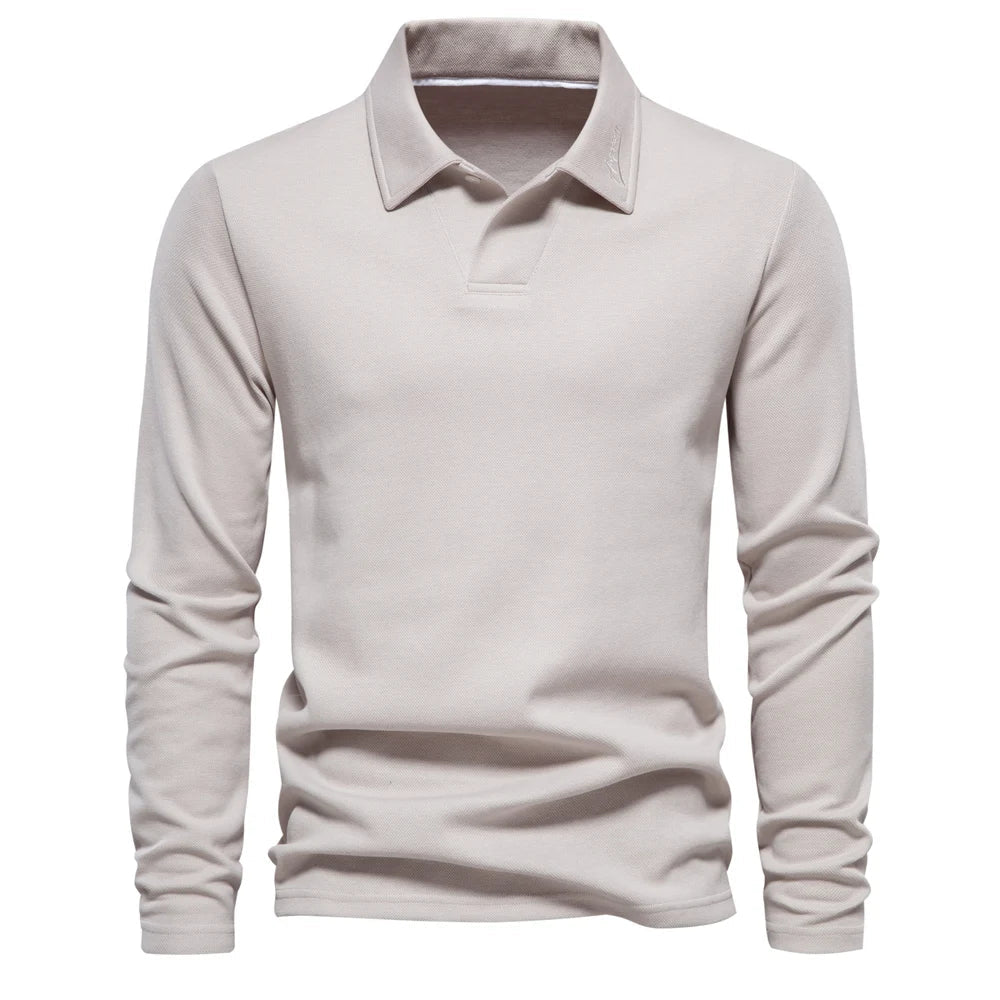 Stylish men's long-sleeve polo with a classic turn-down collar, perfect for everyday comfort.