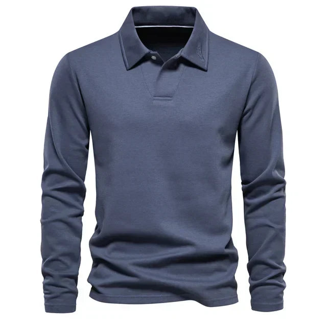 Men's Carlton long-sleeve polo with a distinctive turn-down collar, combining comfort and style.