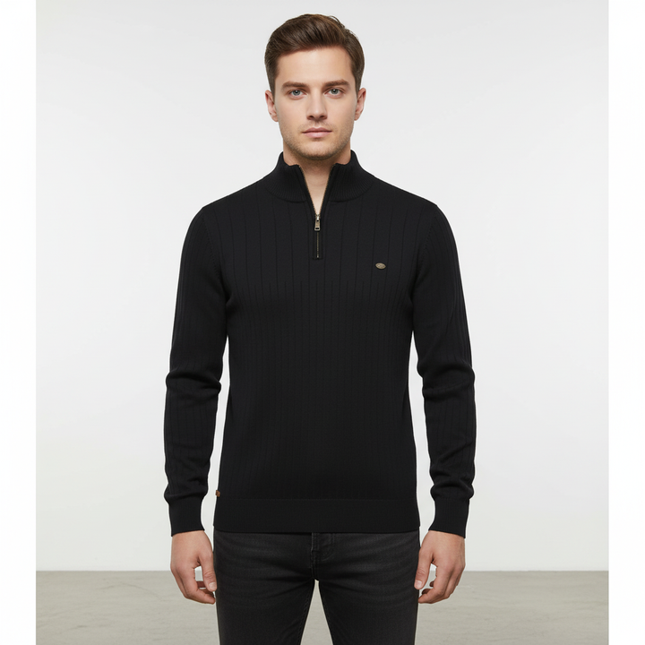 Breathable men's long-sleeve zip neck sweater, designed for comfort and modern men's fashion.