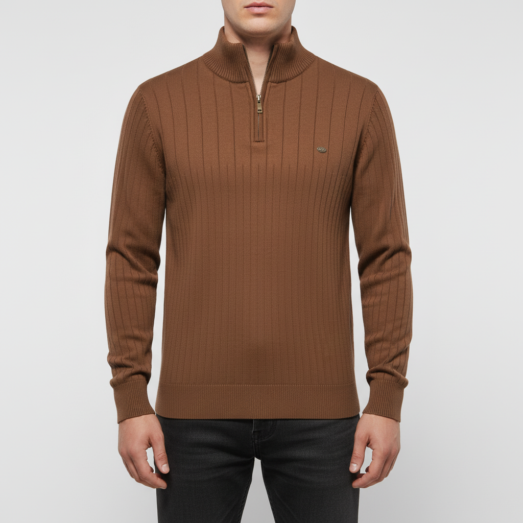 Noah men's apparel: long-sleeve zip neck sweater in a classic cream color, suitable for all seasons.