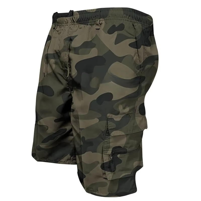 Adventurous men's loose fit cargo shorts, multi-pocket for outdoor exploration, comfortable summer utility.