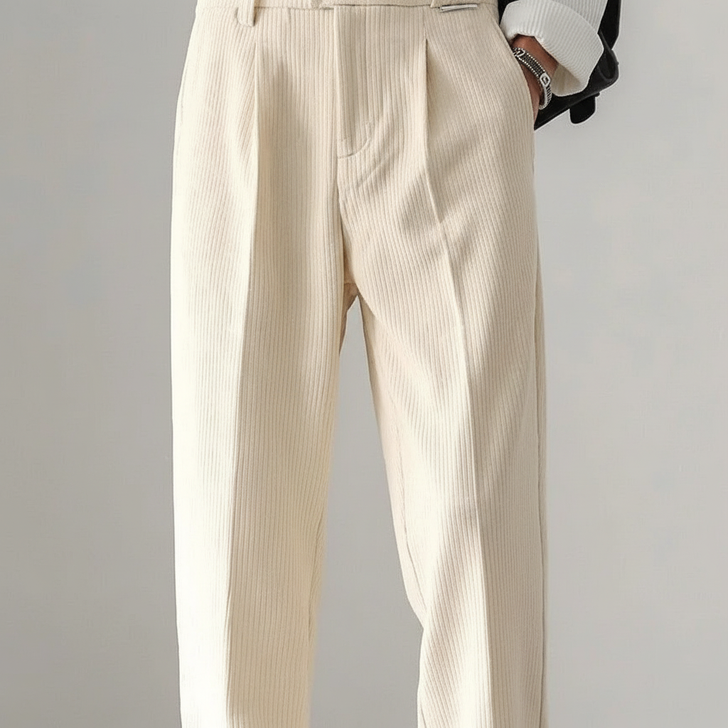 Front view of men's loose fit casual trousers, comfortable and versatile for everyday fashion