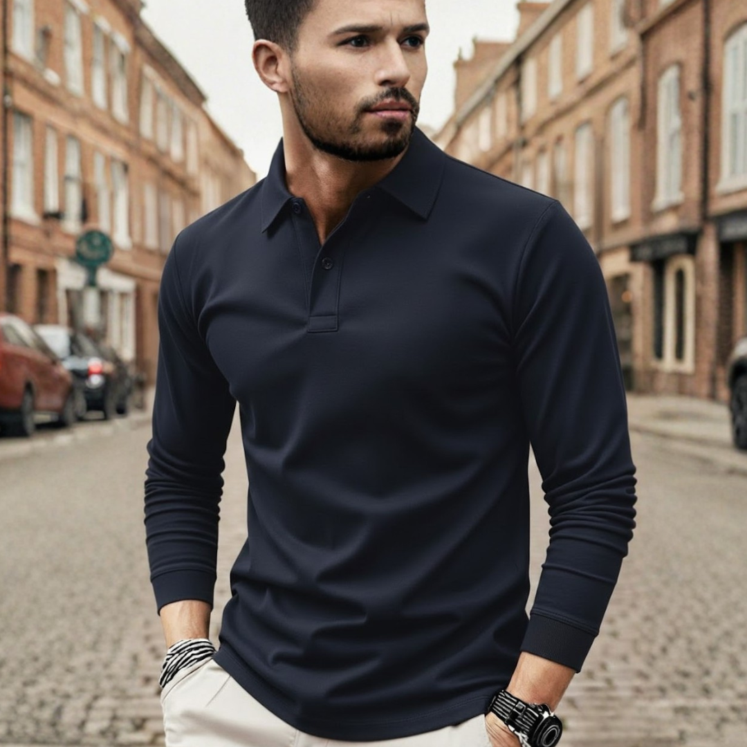 Versatile men's long sleeve polo shirt, loose fit, ideal for spring & autumn casual wear & mens fashion.